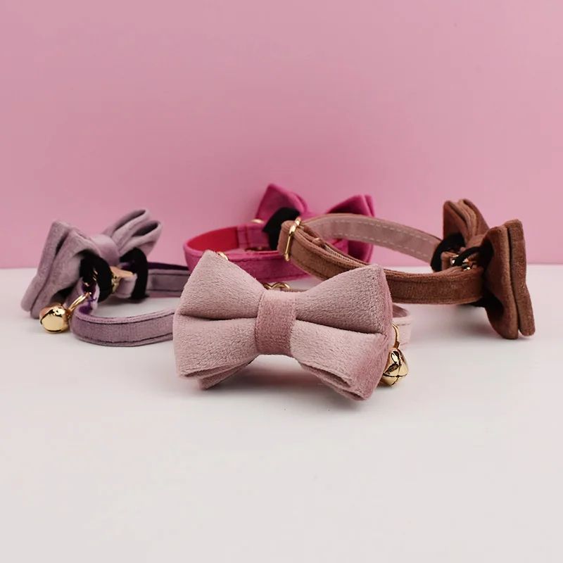 Personalized Velvet Cat Collar With Bow Tie And Bell 5