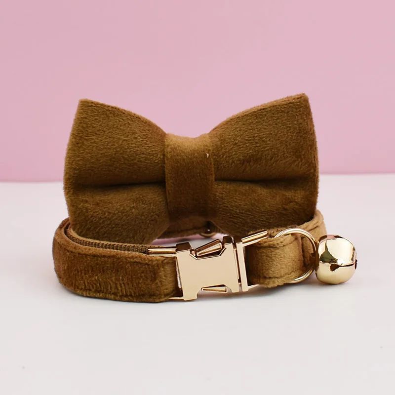 Personalized Velvet Cat Collar With Bow Tie And Bell 13