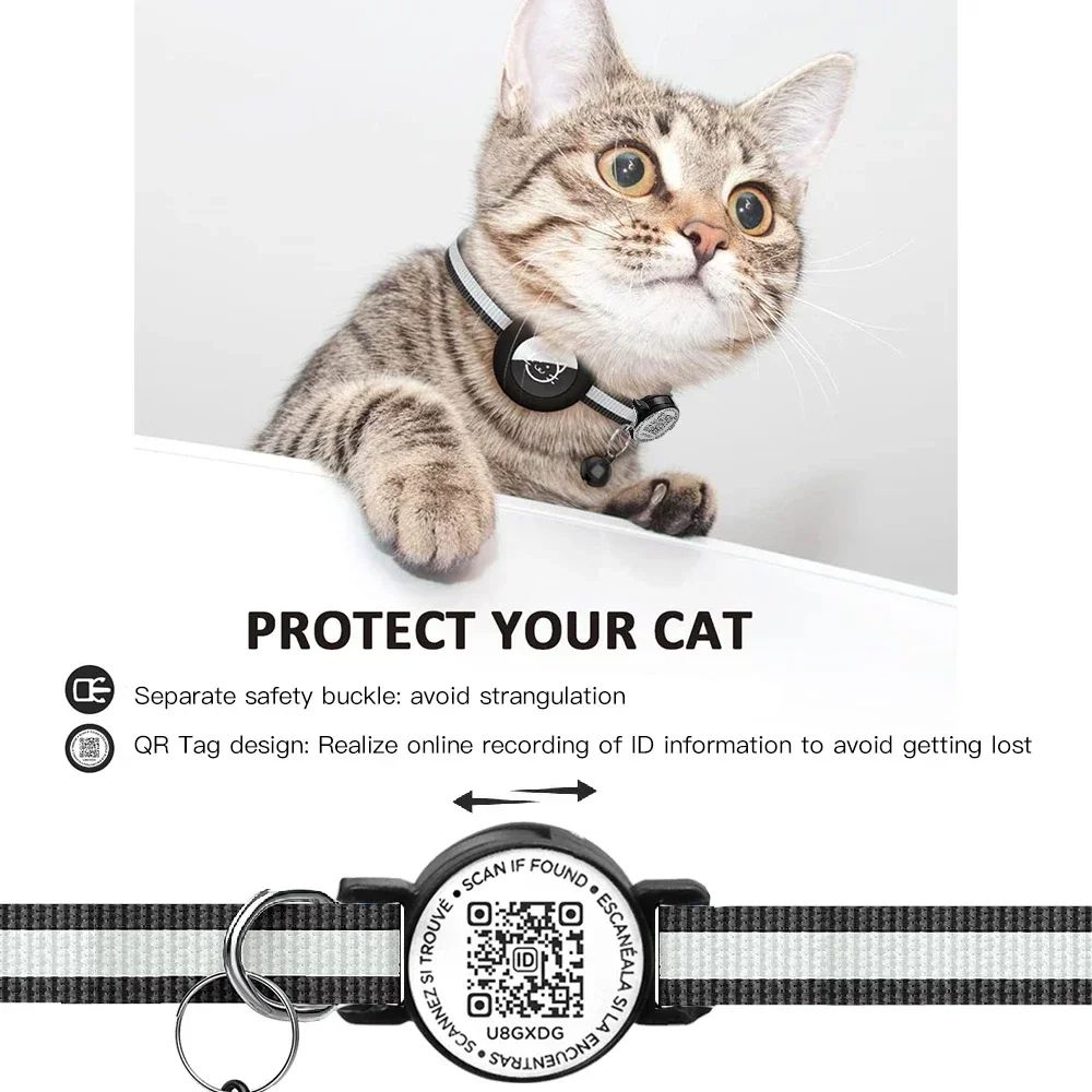 GPS Cat Collar With AirTag Holder And QR ID Tag 1