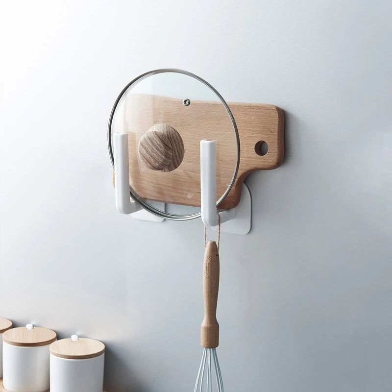 Kitchen Wall Mounted Pot Lid And Cup Holder Rack Set 2