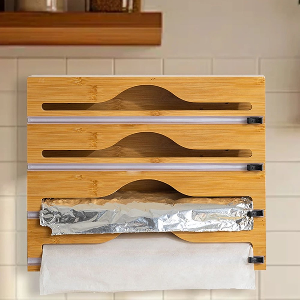 Bamboo Kitchen Wrap Dispenser With Built In Cutter 5