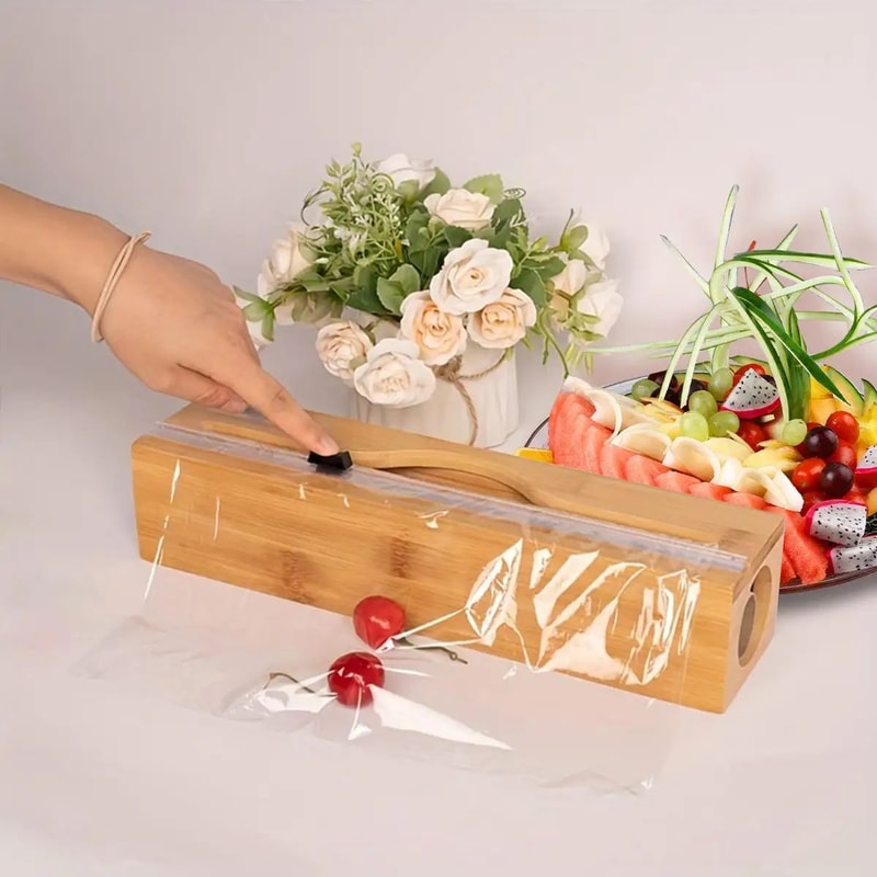 Bamboo Kitchen Wrap Dispenser With Built In Cutter 6