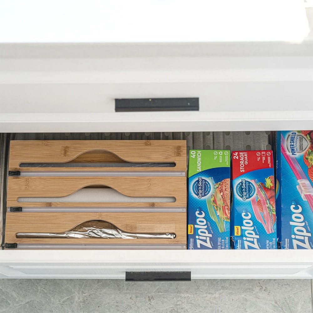 Bamboo Kitchen Wrap Dispenser With Built In Cutter 7