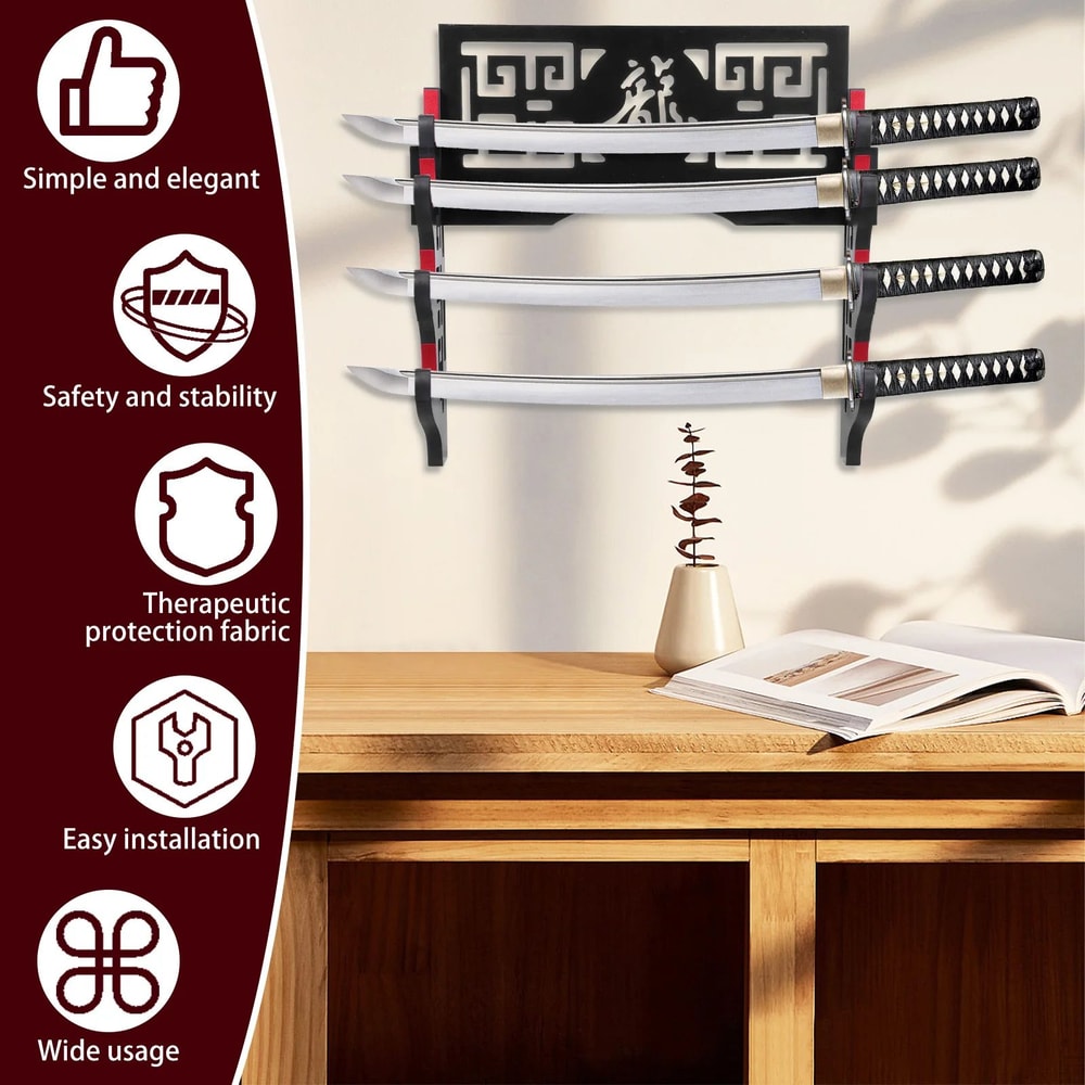 Wall Mounted Wooden Samurai Sword Display Rack 1