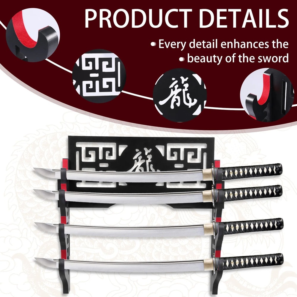 Wall Mounted Wooden Samurai Sword Display Rack 2