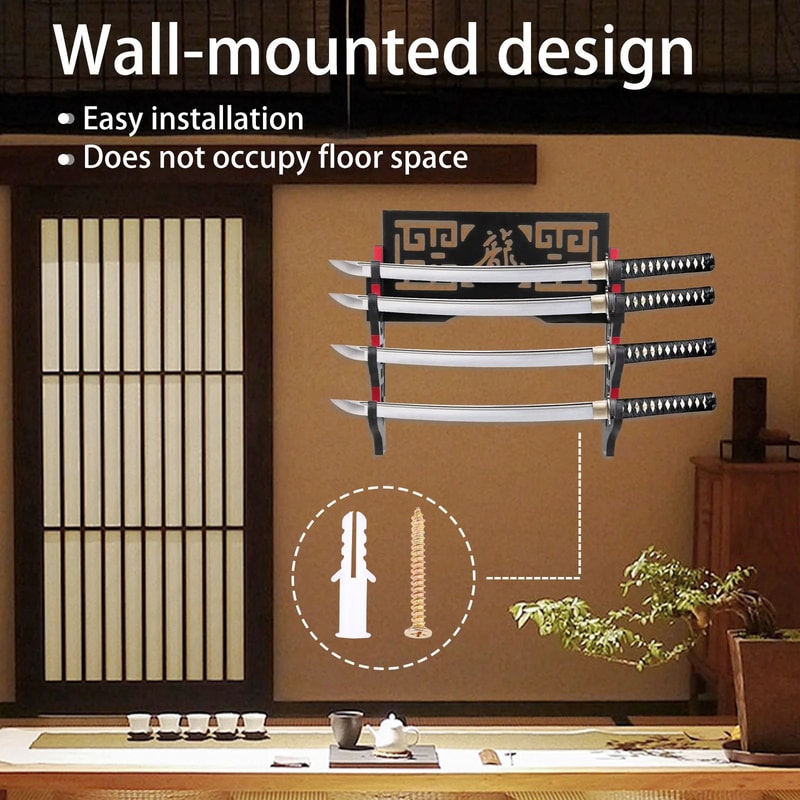Wall Mounted Wooden Samurai Sword Display Rack 3