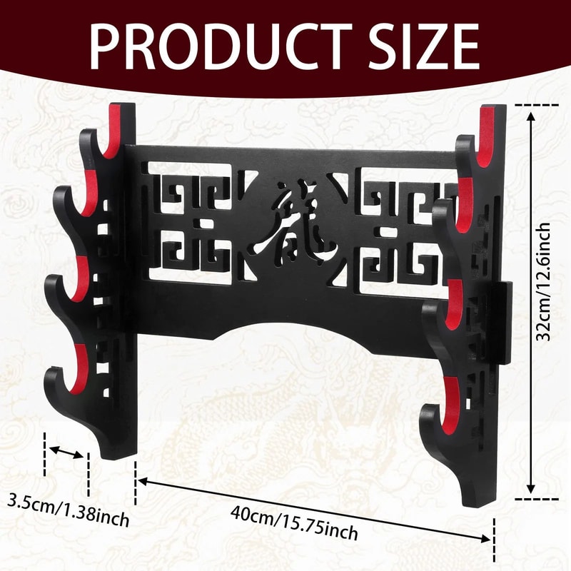 Wall Mounted Wooden Samurai Sword Display Rack 7