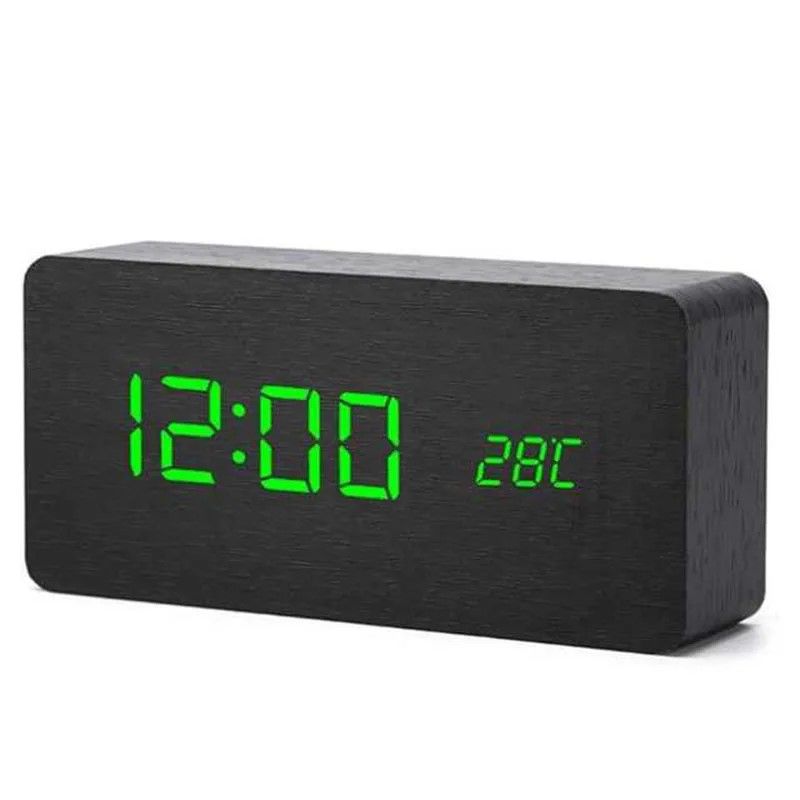 Woodgrain Luxe LED Alarm Clock Digital Wooden Desk Clock With Temperature Display 13