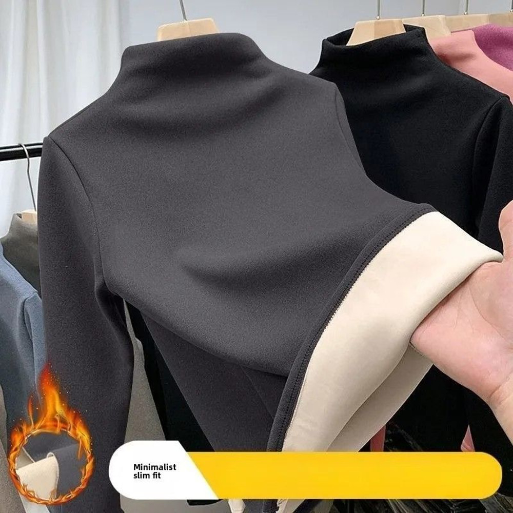 Womens HalfHigh Collar Thermal Long Sleeve Tee Bottom Shirt Set 0