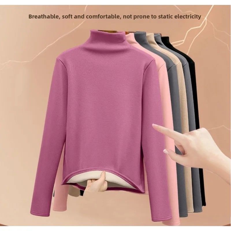 Womens HalfHigh Collar Thermal Long Sleeve Tee Bottom Shirt Set 7