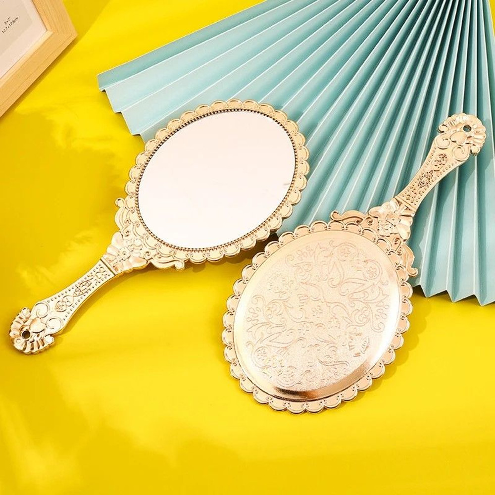 Rose Gold Vintage Handheld Mirror Elegant Portable Vanity Compact With Mirror Handle 3