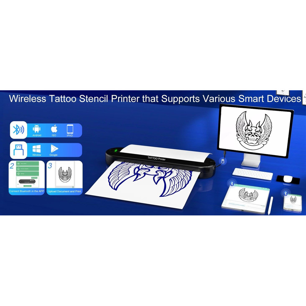 Wireless Tattoo Template Printer Portable Tattoo Stencil Printer With 2000 MAh Battery 15Pack Tra 1