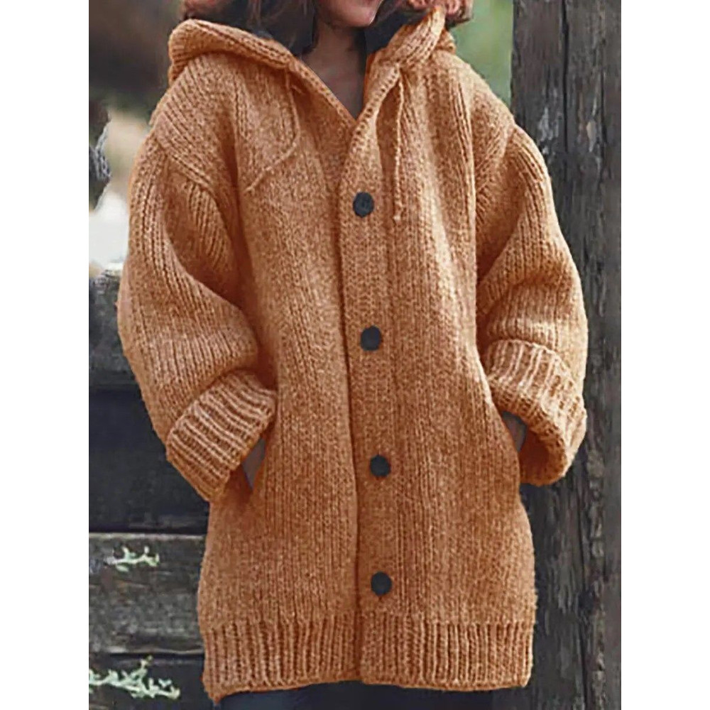 Warm Luxe Womens Chunky Knit ButtonDown Cardigan Coat With Pockets 1