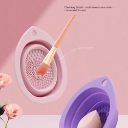 premium silicone makeup brush cleaning bowl & powder-puff scrubber, the ultimate foldable tool for spotless brushes