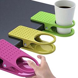deskedge clip-on mug & drink can holder, desk organizer for home & office