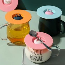 cat-ear silicone mug lid – reusable anti-dust thermal insulation cup cover