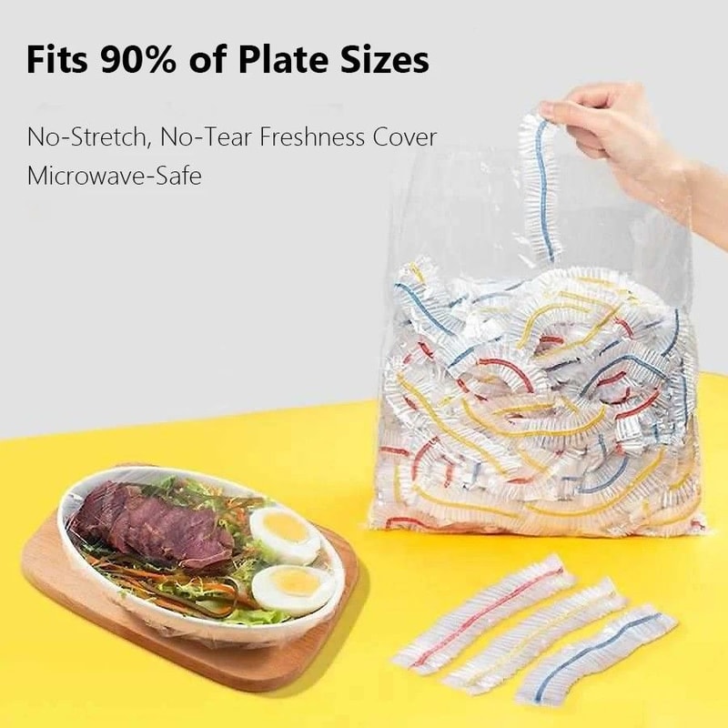 FreshSeal 100Pack Elastic Bowl Plate Covers Universal Food Storage Wrap Set 0