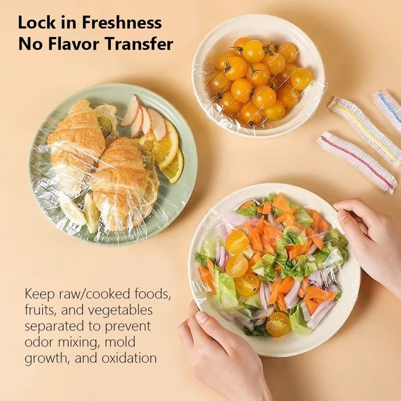 FreshSeal 100Pack Elastic Bowl Plate Covers Universal Food Storage Wrap Set 2