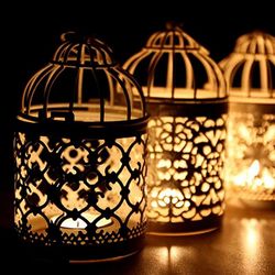 vintage moroccan metal bird cage lantern candle holder, gold & silver wedding centerpiece