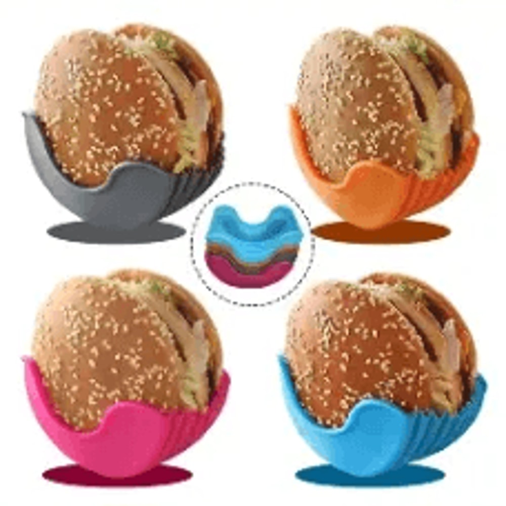 StackSafe Adjustable Burger Holder Set Flexible Silicone Hamburger Clips For Clean Easy Eating 3