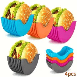 stacksafe adjustable burger holder set – flexible silicone hamburger clips for clean, easy eating