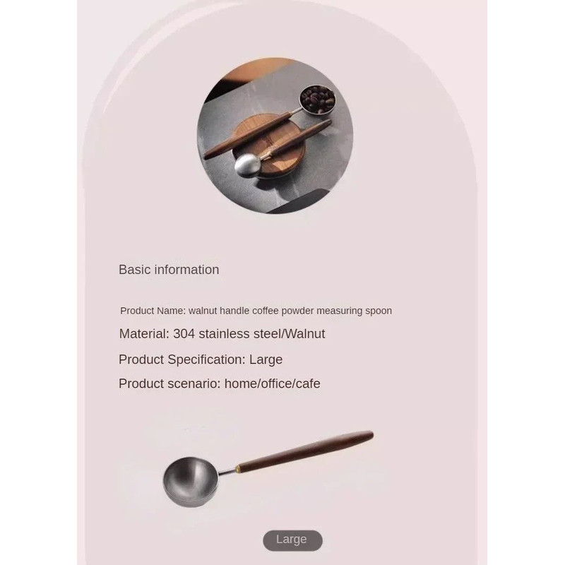Walnut Wood Premium 25 Ml Coffee Scoop Long Handle Stainless Steel Measuring Spoon 3
