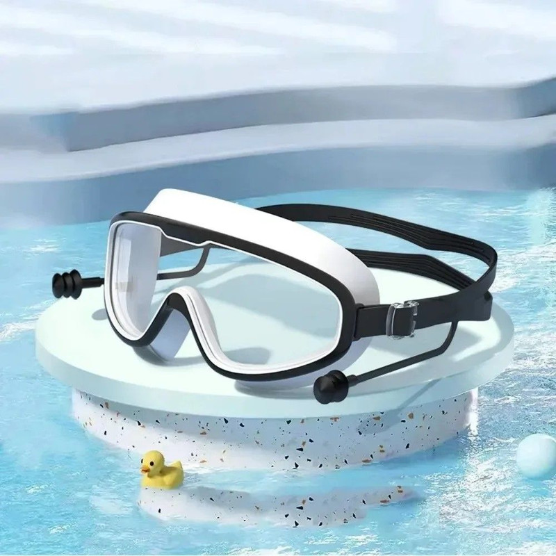 HydroVista Pro Wide Vision Silicone Swim Goggles With Earplug Combo Large Frame HD AntiFog Swim Eye 1