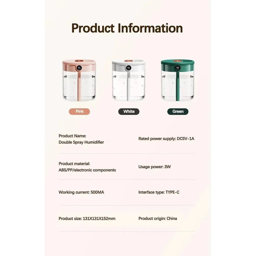HomeMist DualSpray 2 L USB Humidifier With LED Display 4