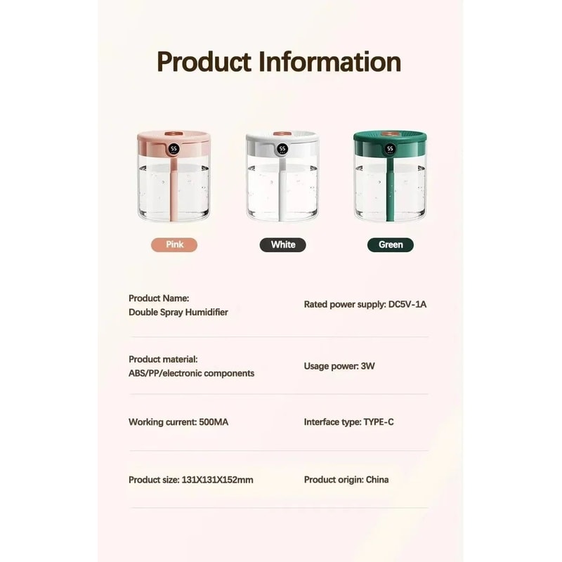 HomeMist DualSpray 2 L USB Humidifier With LED Display 4