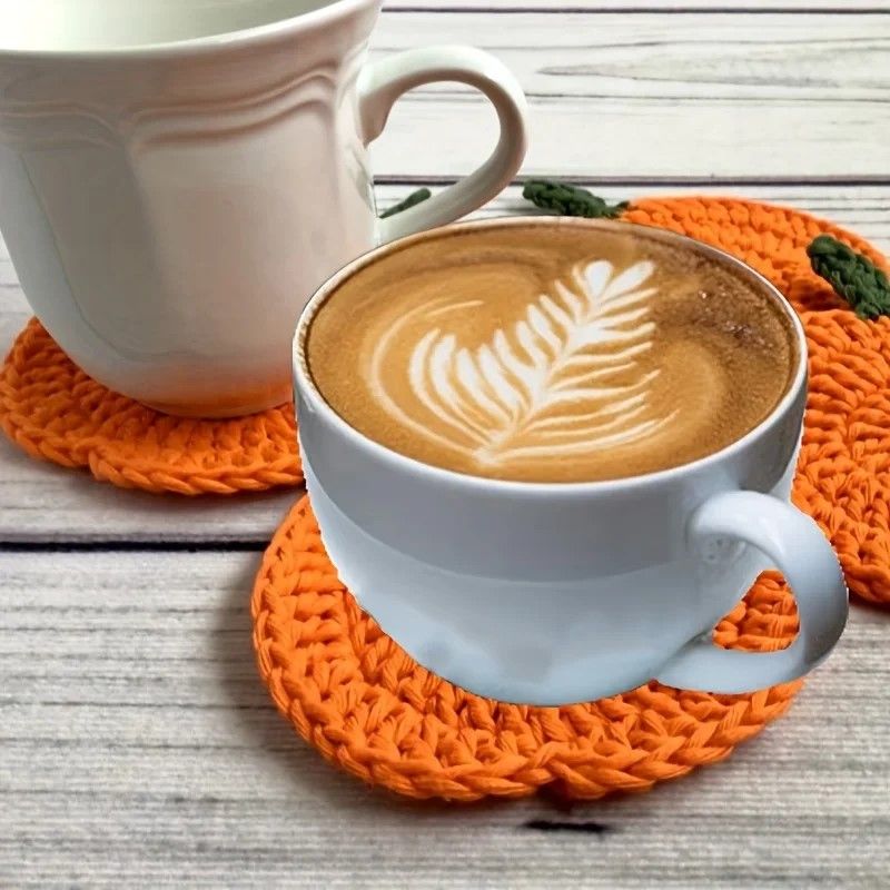 Cozy Pumpkin Crochet Coaster Set Handcrafted Autumn Drink Pads For Fall Farmhouse Decor Halloween 3