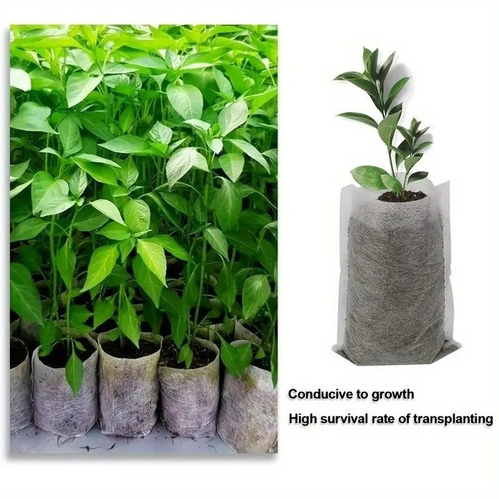 EcoGrow 8x10 Cm Biodegradable Nursery Bags 100 Pack Seed Starter Fabric Pots 1