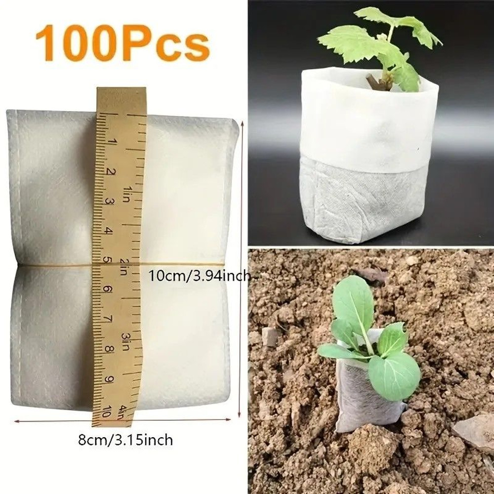 EcoGrow 8x10 Cm Biodegradable Nursery Bags 100 Pack Seed Starter Fabric Pots 6