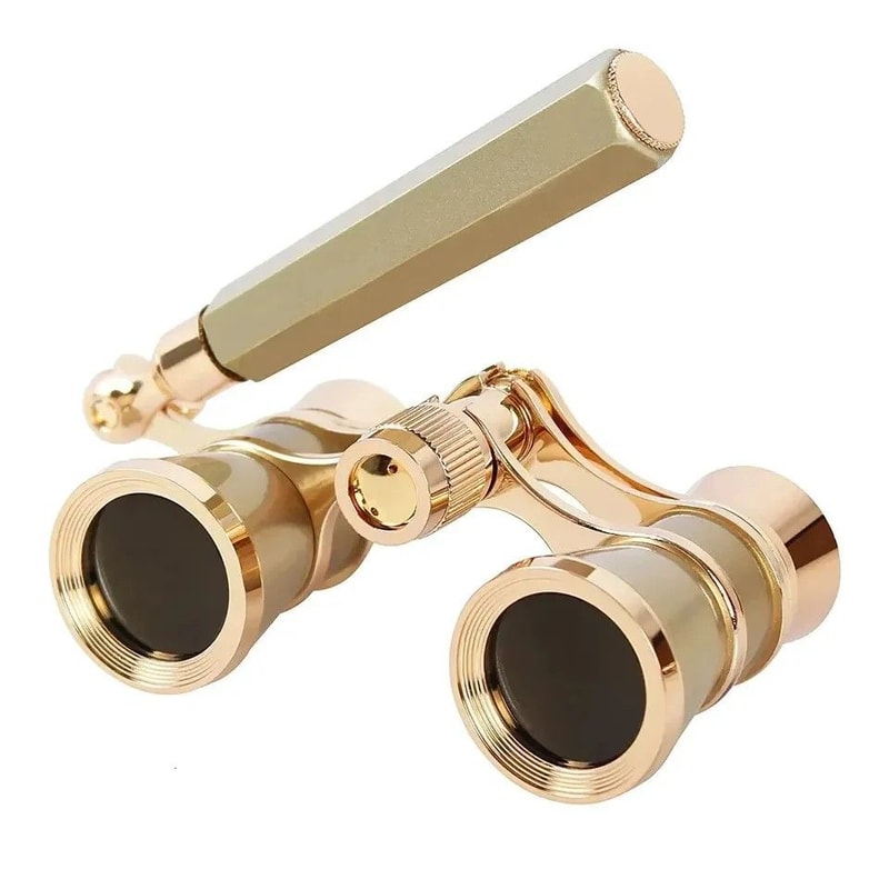 Elegant Vintage Metal Opera Glasses Theater Binoculars With Chain Handle 0