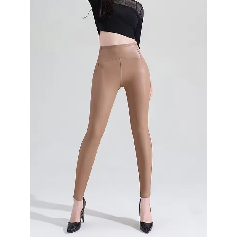 Sleek Warm HighWaist Matte PU Leather Leggings 1