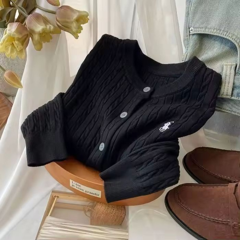 Vintage Embroidered Knit Cardigan Red White RoundNeck Layering Jacket 2