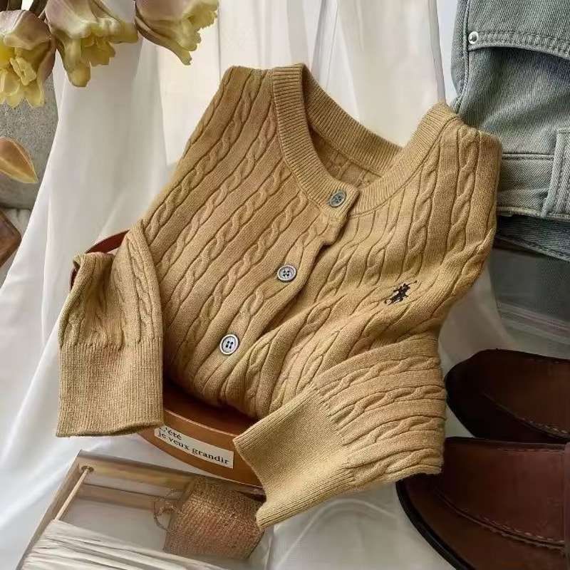 Vintage Embroidered Knit Cardigan Red White RoundNeck Layering Jacket 5