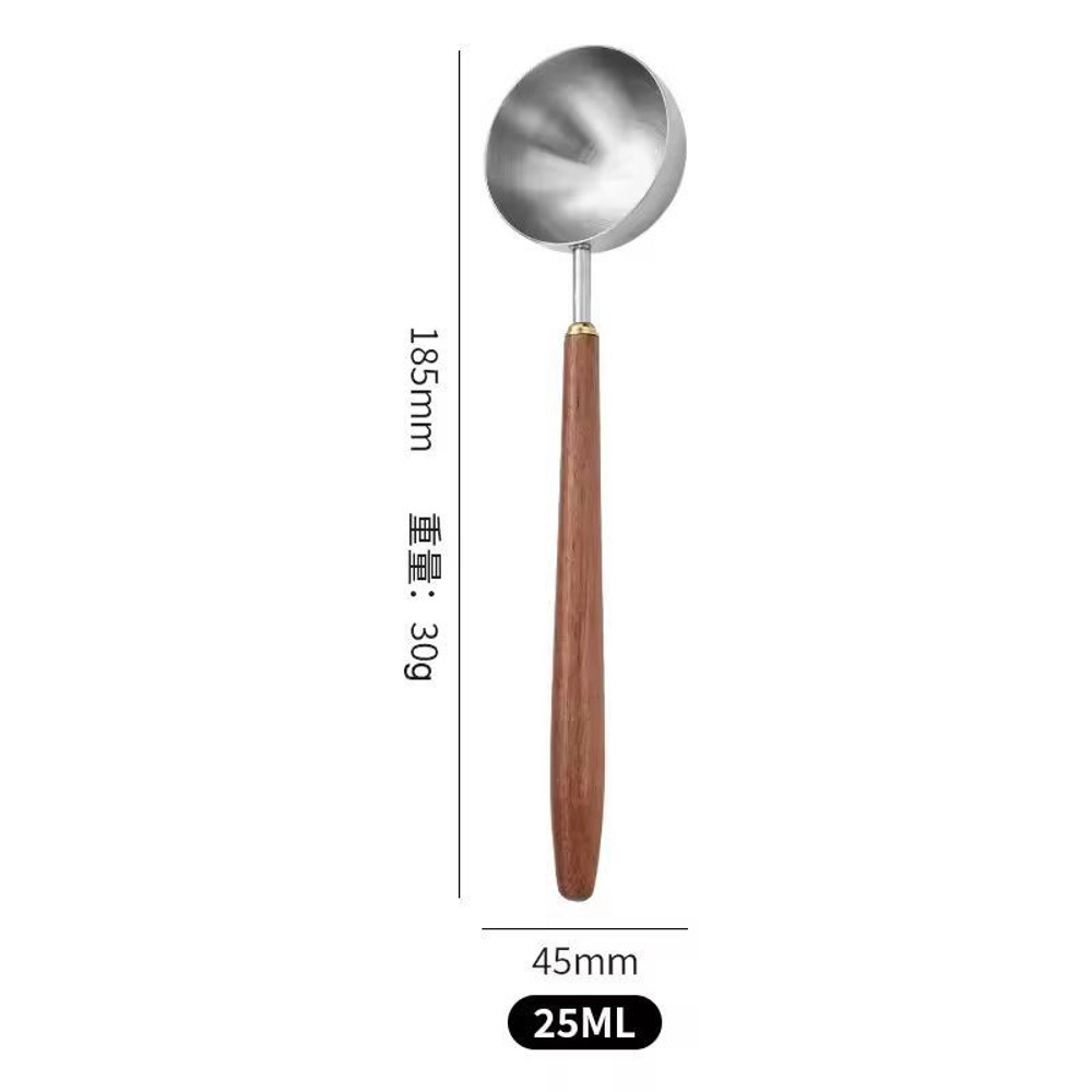 Walnut Wood Premium 25 Ml Coffee Scoop Long Handle Stainless Steel Measuring Spoon 6