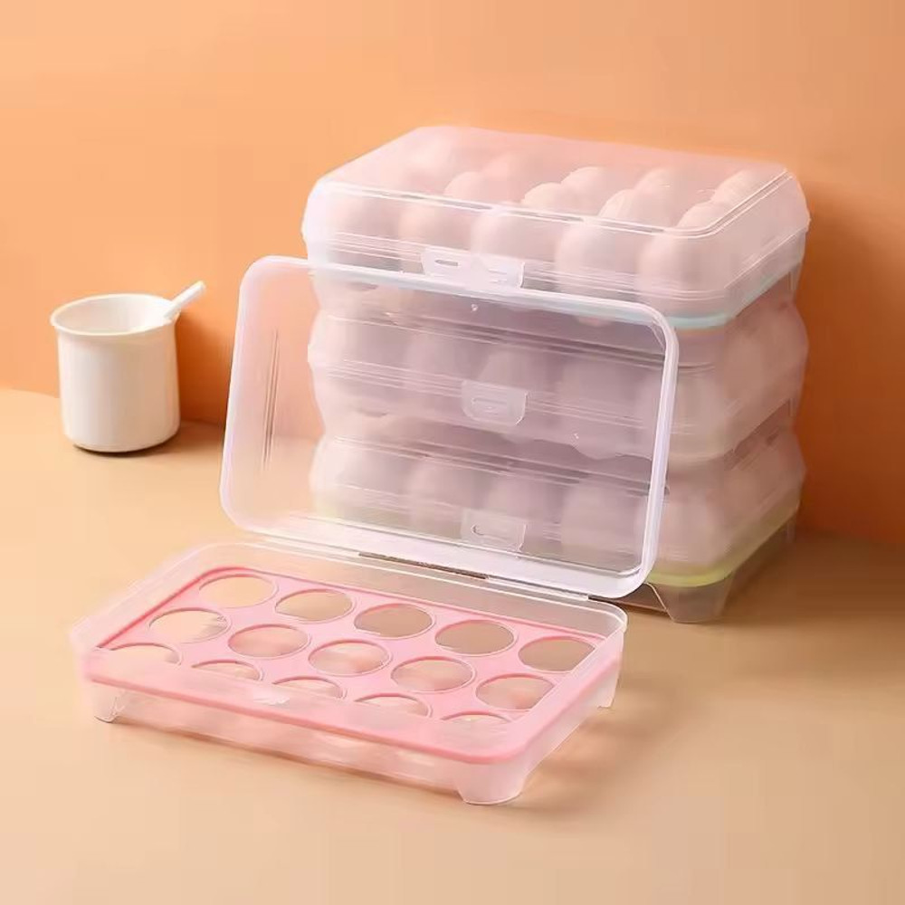 Refrigerator Egg Storage Box 15Grid Stackable Premium PP Egg Organizer Tray 7