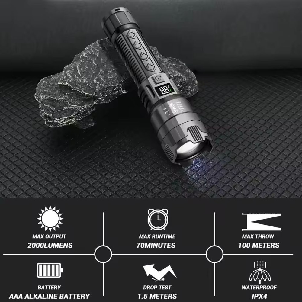 UltraBeam 2000LM Rechargeable Zoom Tactical Flashlight 8