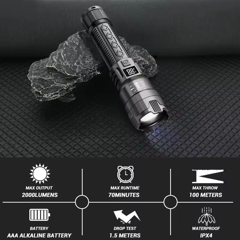 Ultimate Pro 2000 Lumen Tactical USB Rechargeable Flashlight Powerful Zoom Emergency Lantern 7