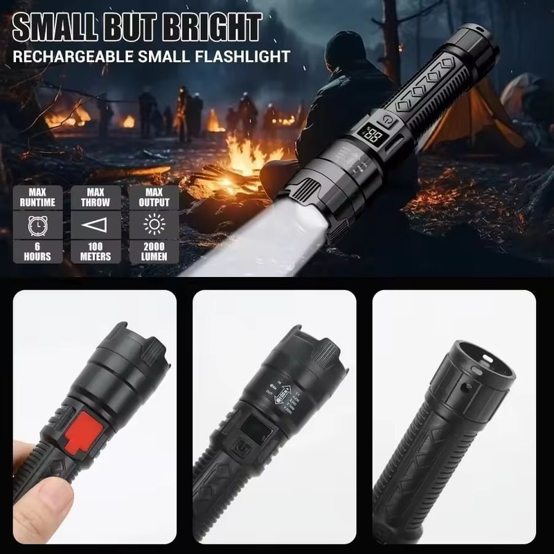 Ultimate Pro 2000 Lumen Tactical USB Rechargeable Flashlight Powerful Zoom Emergency Lantern 8