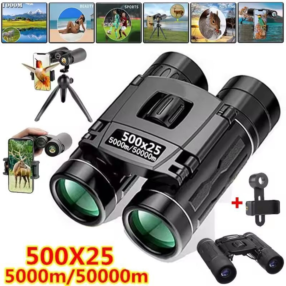 Compact Pro 500 By 25 Folding LongDistance Vision Binoculars Premium Portable HD Zoom Binoculars 0