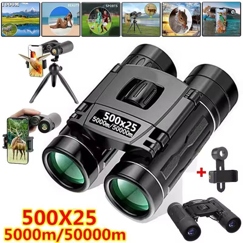 Compact Pro 500 By 25 Folding LongDistance Vision Binoculars Premium Portable HD Zoom Binoculars 0