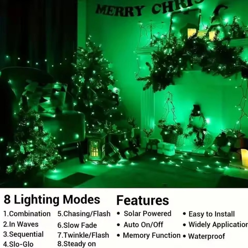 SolarGlow Green Solar String Lights Waterproof Outdoor Decoration For Garden Patio Parties 2