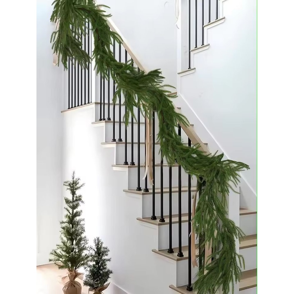 Elegant Norfolk Pine Christmas Wreath Realistic Artificial Green Garland For Indoor Outdoor Holid 8