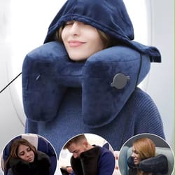 ultimate travel hooded inflatable u-shape neck pillow