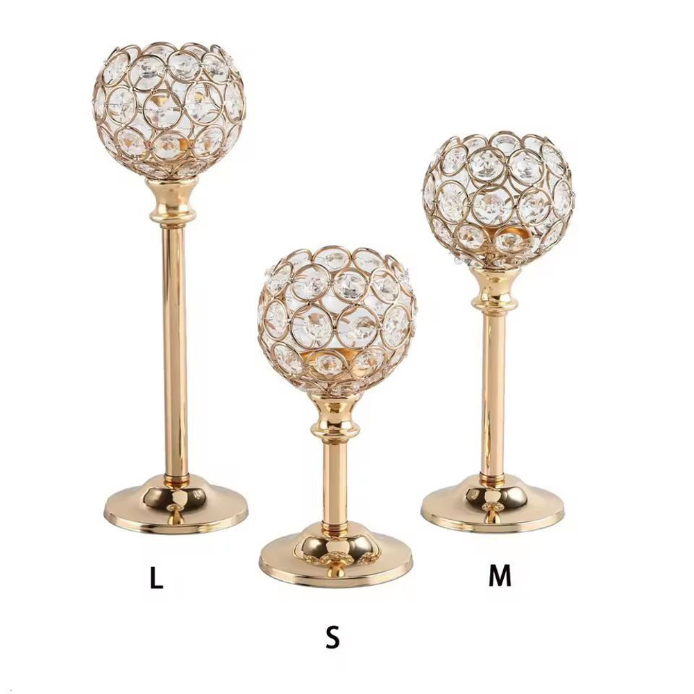 Luxora Golden Crystal Candle Holder Elegant Tealight Centerpiece Stand Set Of 1 3 9