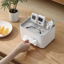 smartspace desktop organizer & tissue holder with drawer storage