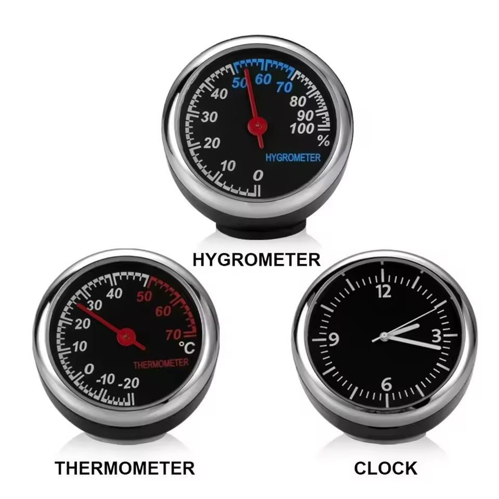 Compact AirVent Car Clock Thermometer Mini Quartz Clock And Hygrometer Gauge 4