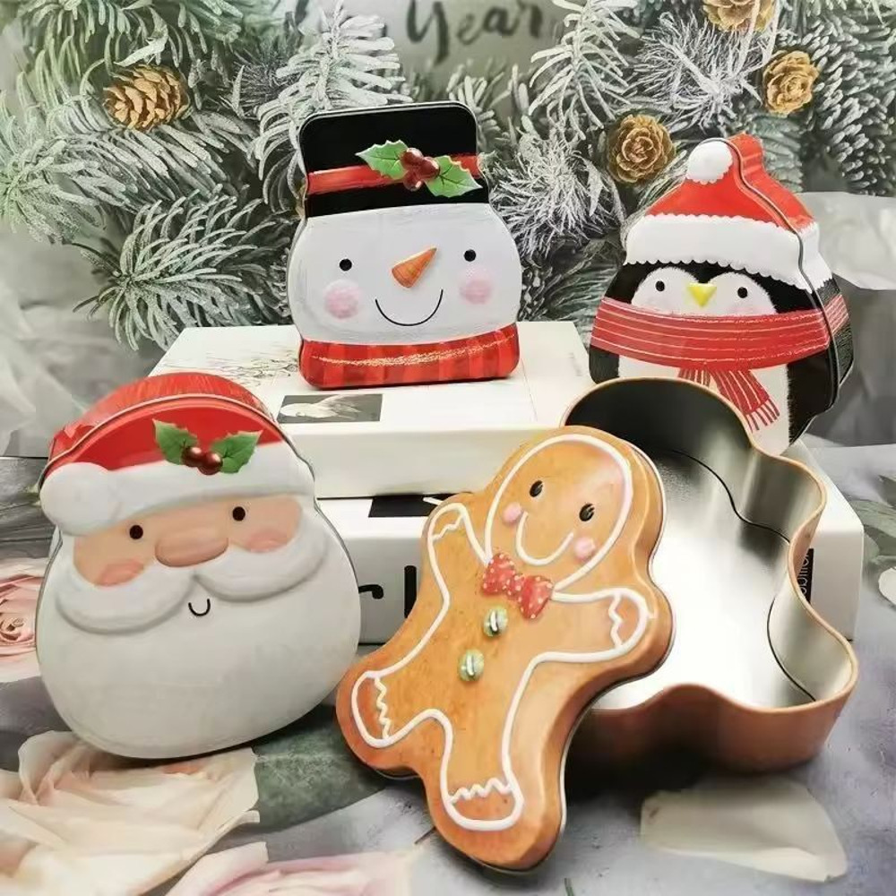 Festive Gingerbread Man Christmas Candy Gift Box Holiday Treat Storage Tin 0